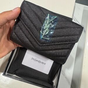 Yves Saint Laurent Black Textured Wallet Gold Hardware